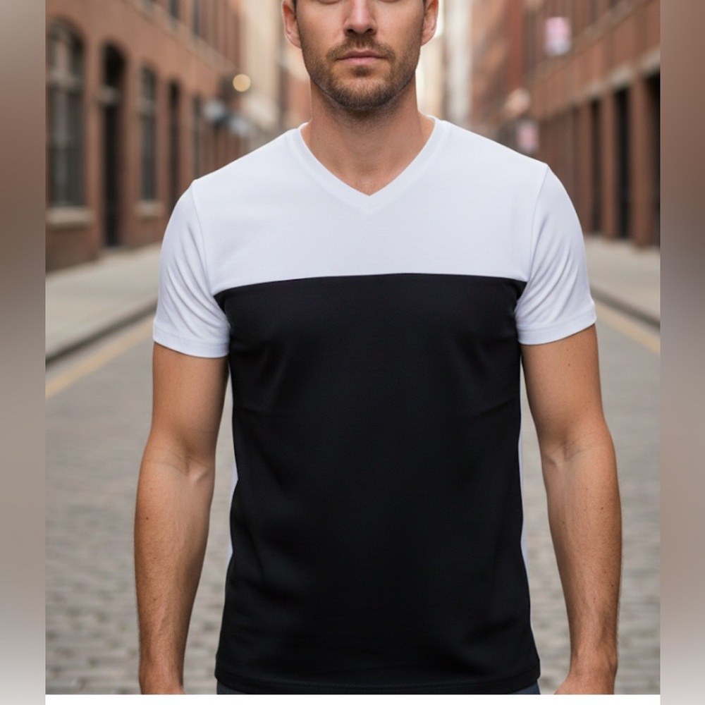 Classic Black and White V-Neck Tee / Size XL